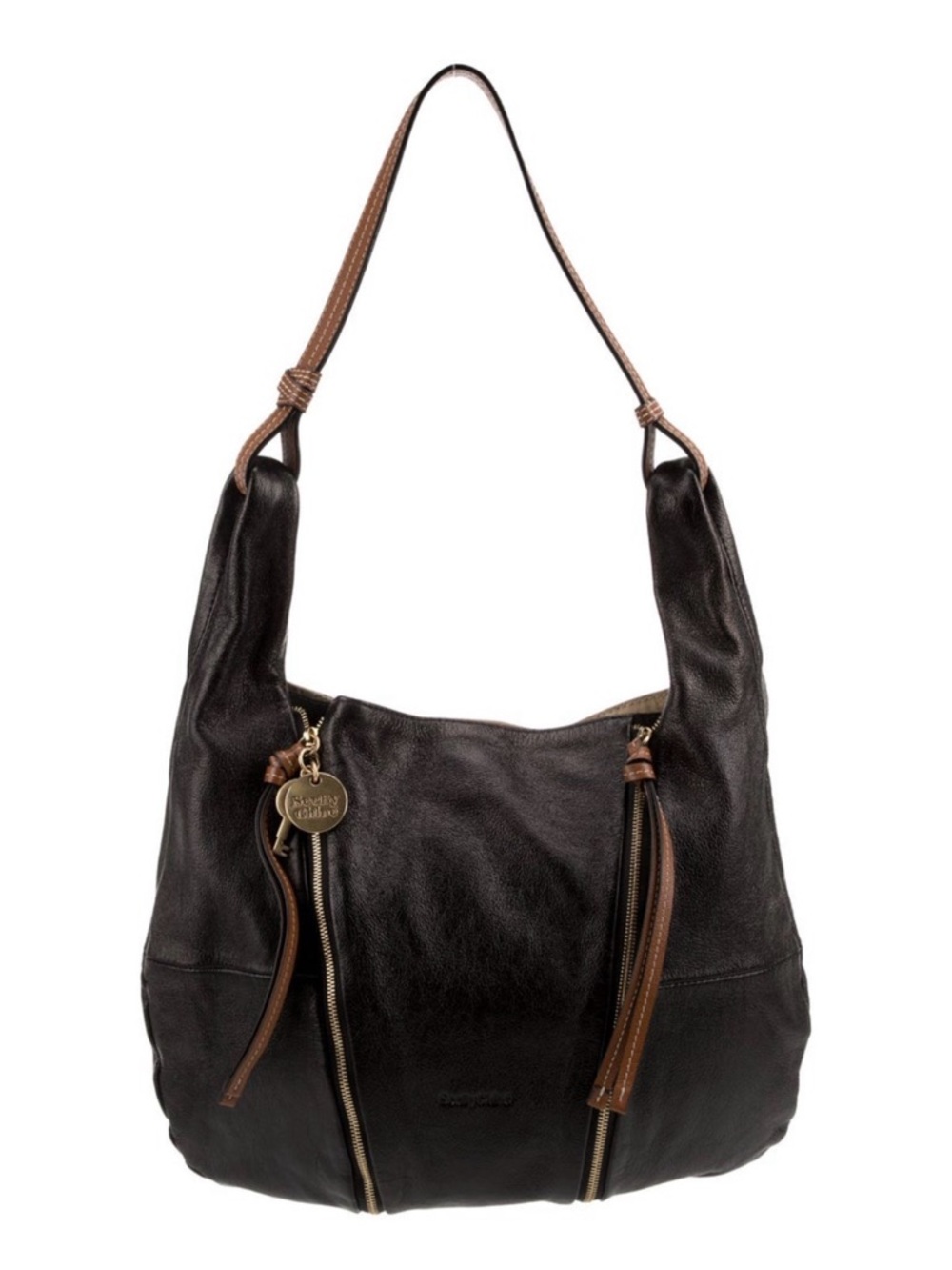 Rare See By Chloe Black Leather Hobo Shoulder Bag w/brown leather accents!